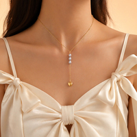 Kalung Mutiara Air Tawar Lavender Alami Model Y Lariat Rantai Satelit Berlapis Emas 18K Liontin Cantik Perhiasan Boho Mungil Hadiah Wanita