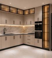 Meuble de cuisine moderne laqué brillant avec évier et cuisinière pour cuisine résidentielle