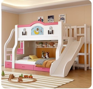Letto a Castello per Bambini in Legno di Palissandro con Scivolo, Design Moderno Europeo Confortevole Stile <span class=keywords><strong>Principessa</strong></span> - Product Image 1