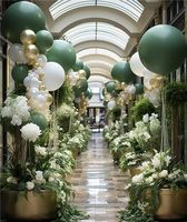 YACHEN Kit de guirlande d'arche de ballons en latex vert, blanc et or de 146 pièces pour anniversaire, fête prénatale, révélation de sexe, mariage, décoration de fête