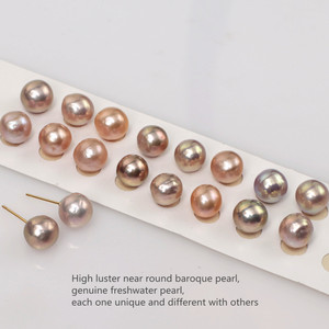 8-10mm <span class=keywords><strong>orecchini</strong></span> a bottone con perle autentiche coltivate d'acqua dolce ad alta lucentezza barocca rotonda AAA argento sterling 925 - Product Image 3