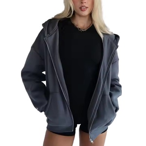 เสื้อฮู้ดดี้ผู้หญิงผ้าฝ้ายฟลีซปักลายคุณภาพสูง ขายส่ง ทรงโอเวอร์ไซส์ มีซิป รูสอดนิ้ว - Product Image 5