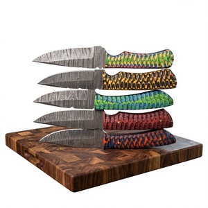 Cuchillo de hoja fija Drop Point de acero de Damasco con mango colorido, personalizable para caza, camping y supervivencia - Product Image 2