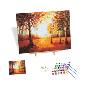 Pintura al Óleo por Números, Paisaje de Bosque Otoñal con Hojas Caídas, Pintura por Números DIY sobre Lienzo - Product Image 1
