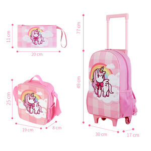 Juego de <span class=keywords><strong>Mochila</strong></span> Escolar <span class=keywords><strong>con</strong></span> <span class=keywords><strong>Ruedas</strong></span> de 3 Piezas, Impermeable, de Poliéster, <span class=keywords><strong>con</strong></span> Estampado de <span class=keywords><strong>Unicornio</strong></span> de Dibujos Animados para Niñas, <span class=keywords><strong>con</strong></span> Lonchera y Estuche para Lápices - Product Image 4