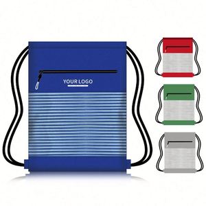 Bolsa Deportiva Personalizada con Cordón, de Oxford 600D, con Panel Inferior a Rayas, Bolsillo Frontal con Cremallera, para Gimnasio y Deportes - Product Image 1