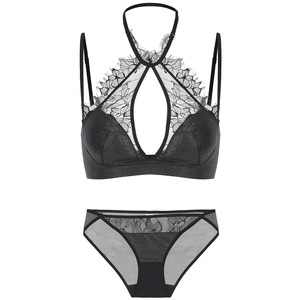 Wholesale Eyelash Floral Lace Two Piece Lingerie <b>Set</b> <b>Sexy</b> Halter Neck Bra and Panty <b>Set</b> for Women - Product Image 4