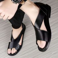Sandales Homme en Cuir PU à Enfiler Grande Taille 47/48 Décontractées d'Été pour Extérieur Style Romain Semelle Souple Antidérapante Chaussures de Plage