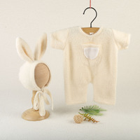 Tricot lapin de pâques chapeau barboteuse ensemble nouveau-né photographie tenue Crochet lapin Bonnet Costume bébé Photo Prop combinaisons costume