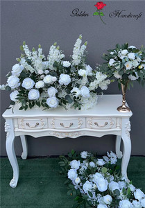 Composizione Floreale Decorativa per Corridoio Nuziale, Rose Bianche Artificiali con Foglie Verdi, <span class=keywords><strong>Runner</strong></span> Floreale per Decorazione Ingresso - Product Image 4