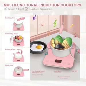 100CM B/O Pretend Play Kitchen Toy for Girls with Simulated Cooking <b>Set</b> ABS Plastic Preschool Learning - Product Image 3