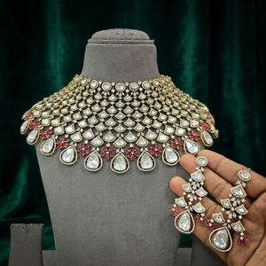 ชุดสร้อยคอเจ้าสาวหรูหรา Ping Bling พร้อมต่างหูยาวเข้าชุด ประดับเพชรซิร์คอน ชุบเงินโบราณ เครื่องประดับงานแต่งงานแบบอินเดีย - Product Image 3
