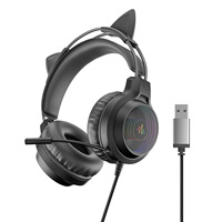 SY-G40 Headset Gaming RGB Telinga Kucing Dapat Dilepas 290g Ringan Mikrofon Peredam Kebisingan Berkabel Over Ear untuk PS5 Xbox One PC