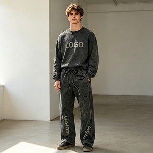 Pantalon de survêtement homme en coton French Terry, style streetwear, coupe large, avec empiècements, délavage acide personnalisé, OEM ODM, Fabricant - Product Image 3