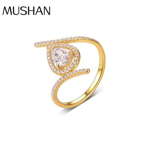 Anello in Moissanite Placcato Argento S925 e Oro 18k per Donne con Design <span class=keywords><strong>a</strong></span> Goccia d'Acqua e Incastonatura Completa dalla Fabbrica di Gioielli MUSHAN - Product Image 1