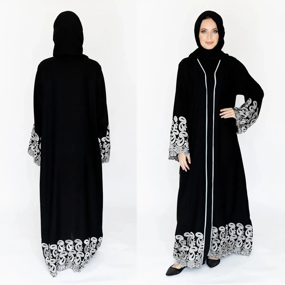 Lanna 블랙 이슬람 abaya 2 조각 사용자 정의 두바이 자수 abaya 판매 온라인 우아한기도 스커트 khimar 이슬람 의류 kaftan