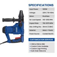 Marteau perforateur rotatif électrique HERZO 1200W 220V, portable pour le bricolage, la découpe du béton et les travaux d'impact
