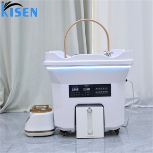 KISEN Modern Beauty Salon Portable Adjustable Height Washing Hair Bowl Shampoo Basin Sink With Gold <b>U</b>-shaped Tube for Sale Stock - Product Image 1