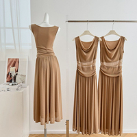 Robe d'été sans manches style mature à col bénitier et dentelle, robe longue tendance au design unique, robe midi/maxi