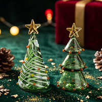 Mini-sapin de Noël en verre creux de style Murano fait main de 6,5 cm, en cristal, pour centre de table de fête, décoration ou cadeau