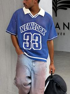 Özel jakarlı Logo örgü kısa kollu kazak % 100% pamuk rahat yaz dantel-up tasarım erkek Polo örgü T-Shirt - Product Image 4