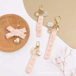 New Hồng Tim Ribbon Xe <span class=keywords><strong>Keychain</strong></span> Mặt Dây Chuyền Sáng Tạo Vải Bow Thêu Kim Loại Phụ Kiện Cá Nhân Ví Quyến Rũ <span class=keywords><strong>Keychain</strong></span> - Product Image 2