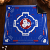 Nappe de mahjong de luxe carrée de 33 pouces en néoprène, anti-bruit, avec instructions imprimées, bleue, portable et lavable, tapis de jeu