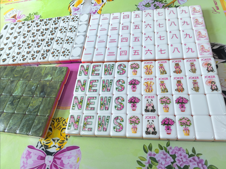 Luxury Green American Mahjong Tiles with Cute Leopard Panda Cartoon ...