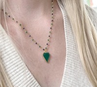 Collier pendentif asymétrique de luxe pour femme, orné de diamants, en laiton plaqué or et onyx vert, par HMR Gems Jewels