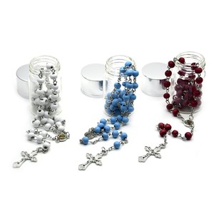 12 개/상자 유리 병 십자가 목걸이 나무 화이트 블루 레드 도매 구슬 보석 묵주 구슬 - Product Image 6