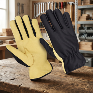 Gants d'assemblage en cuir JNA GROUP 11 oz sans silicone jaune noir entièrement lisses antidérapants résistants à l'abrasion usage général - Product Image 5