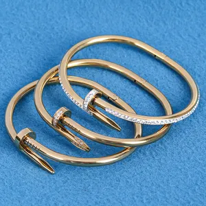 Stainless Steel Classical Luxury Bracelets Jewelry Women 18k Gold Plated Bangle Plain Nail Bracelet