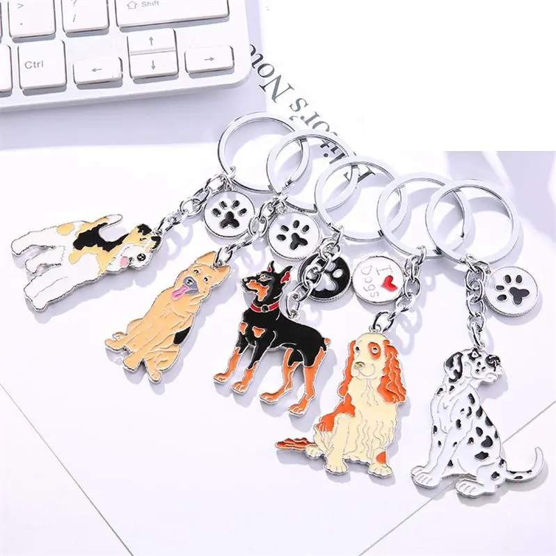 Clé bijoux femmes porte-clés carlin teckel sac breloques porte-clés cadeaux pour meilleur ami nouveau chien de compagnie pendentifs voiture porte-clés étiquette