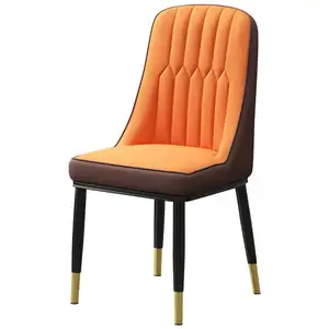 Modern Elegant Cheap Home Furniture Design Beech Wood Foot Orange Faux Leather Dining Chair