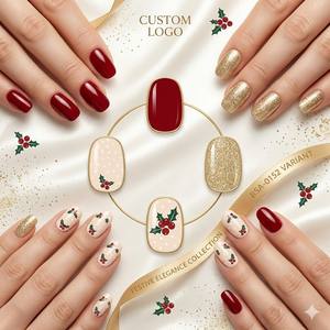 Bandes de vernis à ongles semi-durcis en gel motif houx de Noël avec accents de baies rouges, autocollants à ongles en gel sans UV, bandes de <span class=keywords><strong>manucure</strong></span> OEM ODM en gros - Product Image 2