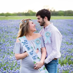 Décorations de baby shower sur le thème des dinosaures pour garçon, sash de maternité bleu <span class=keywords><strong>dinosaure</strong></span> pour future maman, bouton de maternité pour future maman et future <span class=keywords><strong>papa</strong></span>, couronne de fleurs et bandeau - Product Image 4