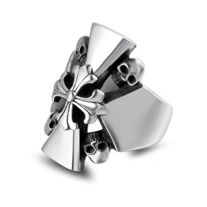 <b>Titanium</b> Steel Skull <b>Ring</b> Cross Floral Windmill Design Men's Hip Hop Jewelry SA508 - Product Image 5