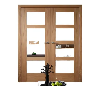 Usine de portes intérieures en bois Orient Foshan Vente en gros de portes intérieures en bois modernes au design simple Porte de chambre double avec verre