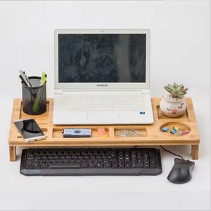 <b>Wooden</b> Computer Riser Stand Desktop Organizer With Storage Slots For Office <b>Desk</b> Use - Product Image 1