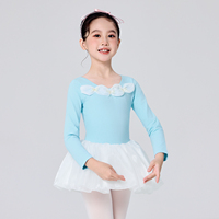 Robe de danse en coton pour enfants, justaucorps à manches longues avec papillon sur la poitrine et jupe bouffante en organza, robe de princesse pour filles pour les fêtes