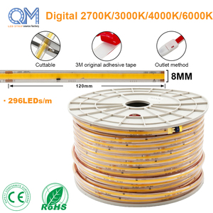 Bande lumineuse LED COB flexible d'extérieur, étanche IP67, 296 LED/m, 100m/rouleau, 50cm/coupure, 3000K 4000K 6500K, blanc, alimentation AC110V 220V - Product Image 1