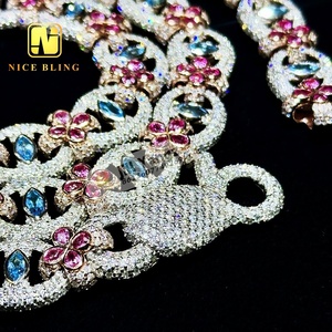 Nice Bling การออกแบบพิเศษที่กําหนดเอง 925 ดอกไม้เงินเครื่องประดับตาปีศาจโซ่คิวบาสีลูกบาศก์เซอร์โคเนียสร้อยคอสร้อยข้อมือหิน - Product Image 4