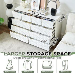 JanflyHome-<span class=keywords><strong>Commode</strong></span> Moderne <span class=keywords><strong>Blanche</strong></span> de 55 Pouces avec 10 Tiroirs Intelligents Press-to-pop et 10 Tiroirs Intelligents de Rangement pour le Salon - Product Image 4