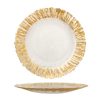Nouvelles assiettes de présentation en verre à bord doré pour mariage en extérieur, assiettes de table en verre argentées, personnalisables, vente en gros