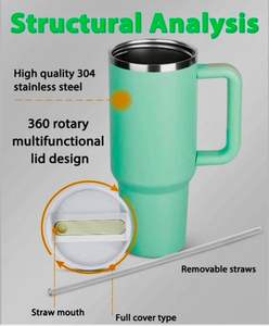 Gobelet isotherme à double paroi en acier inoxydable de 40 oz avec enveloppe complète personnalisée, paille, écologique, luxe, mug à café de voyage avec poignée - Product Image 2