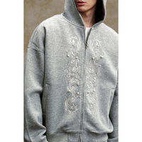Sweat à capuche pour homme personnalisé de haute qualité avec perlage, capuche vintage, fermeture éclair, poche latérale ample, broderie, pull en coton éponge