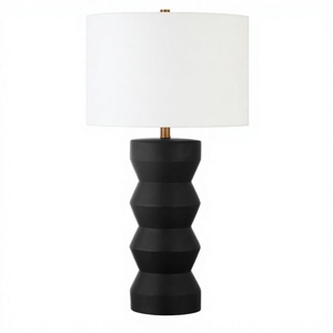 Lampe de table en céramique/tissu noir mat pour la décoration de la maison, chambre à coucher, hall d'hôtel, chambre d'hôtel - Product Image 1
