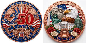 1 oz 5 oz Koin Tembaga Murni 999 Amerika, Koin Peringatan 250 Tahun, Berwarna, Relief Tinggi, UV, Kerajinan Logam, Koin Tantangan Tembaga Kustom - Product Image 2