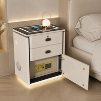 Table de Chevet Intelligente Multifonctionnelle Personnalisable, Moderne, Écologique, Pré-assemblée, à 2 Tiroirs, avec Plateau en Bois et Verre, et Fonctionnalité Sans Fil pour Hôpital