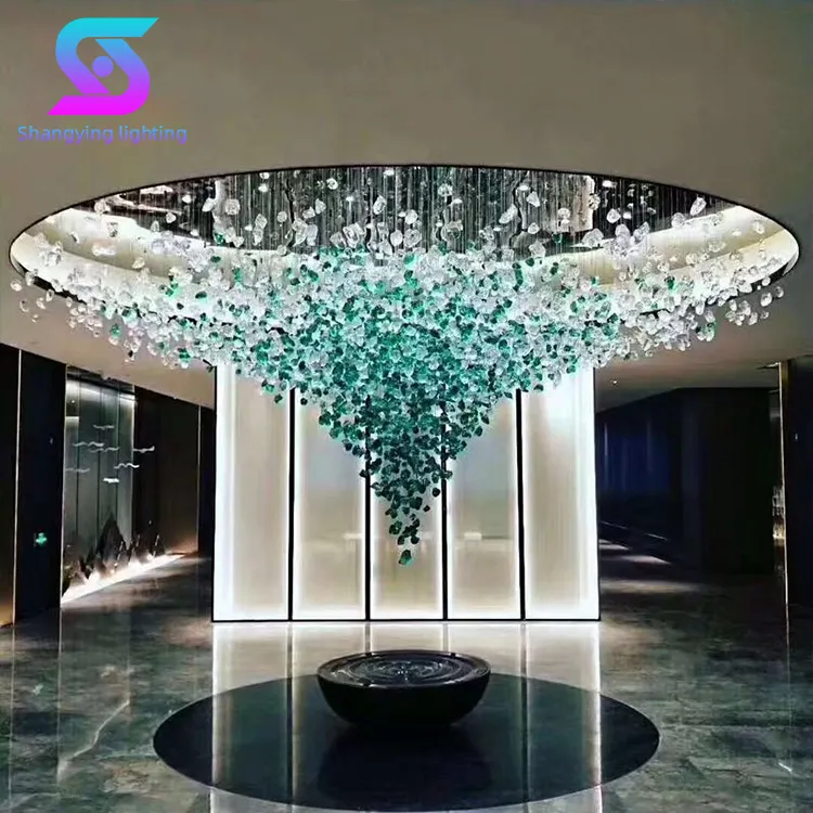 Teknik disesuaikan lampu kaca mewah LED dekorasi ruang pertunjukan besar Hotel lobi kristal kustom Modern kaca lampu gantung